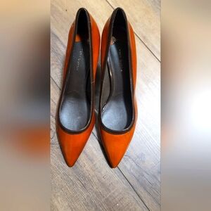 Tory Burch Angle Pointed Toe Heel Pump Tan Cuoio/chocolate Patent Leather 10.5